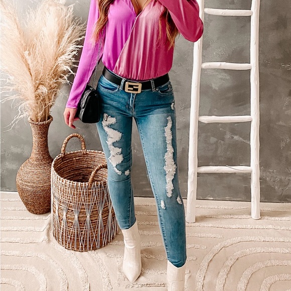 NanaMacs Denim - Nanamacs Nolen Double Button Distressed SkinnyYMI  Jeans Size 7/28